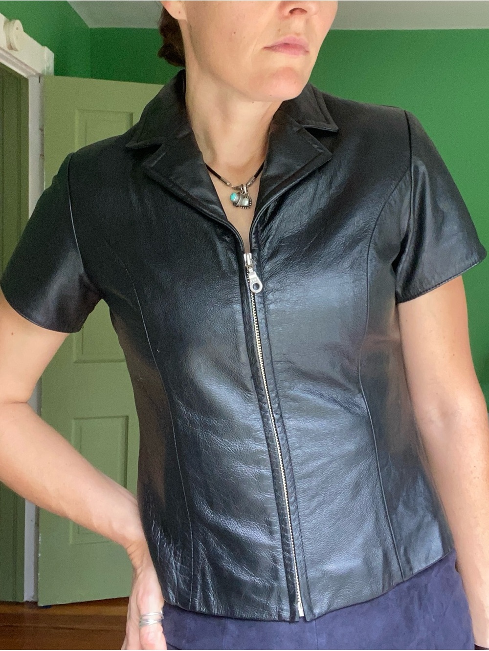 Vintage 90s Wilsons Leather Black Short-Sleeve Zip Jacket